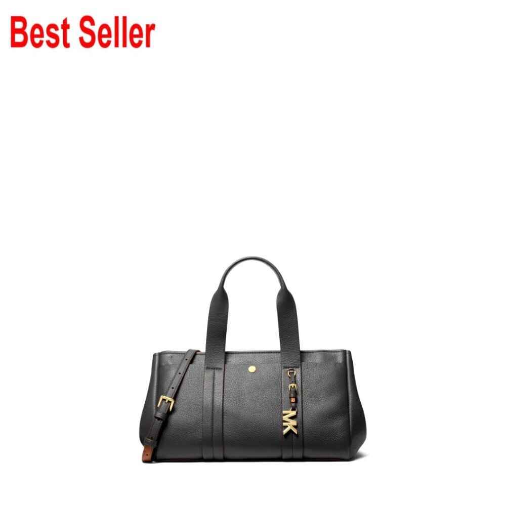 Pebbled Leather Satchel with Zipper Closure and Top Handle